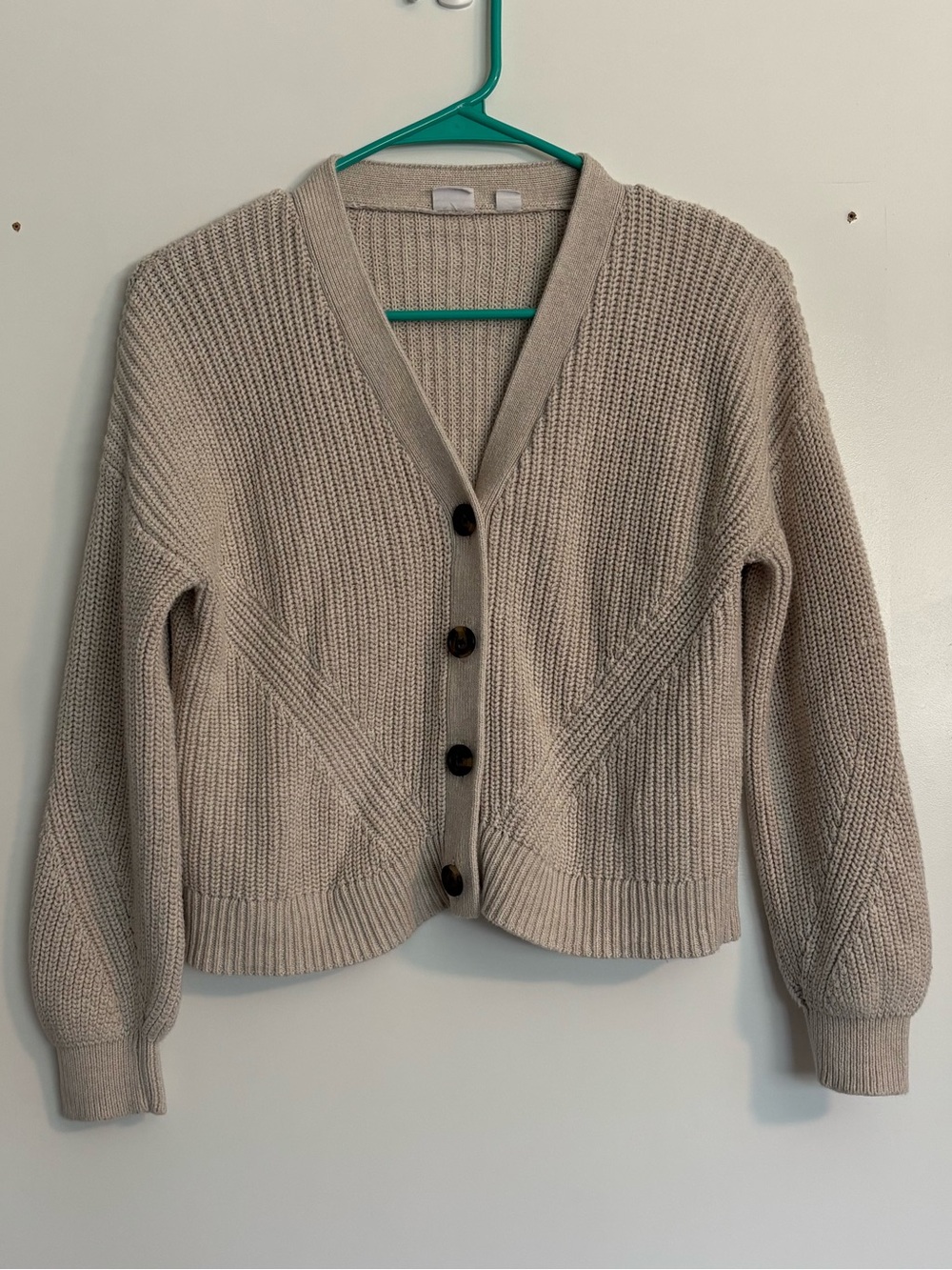 Gap Kids Cardigan Sweater Girls L 10 Beige Oatmeal Chunky Knit V-Neck Button Up
